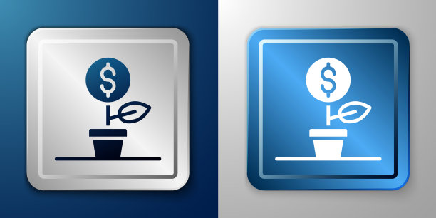 白色美元植物图标孤立在蓝色和灰色图片下载