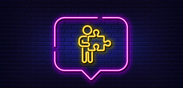 人用拼图线图标拼图块招牌霓虹灯图片下载