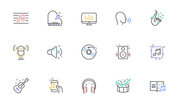音乐线性图标吉他和音符图片下载