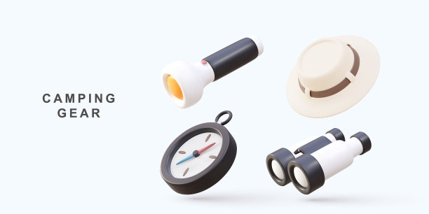 露营手电筒指南针3d元素集图片下载
