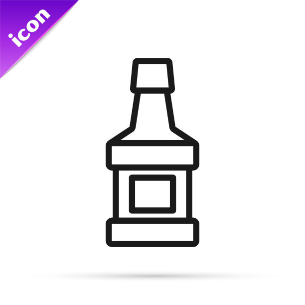 黑线威士忌瓶图标孤立在白色背景。向量图片下载