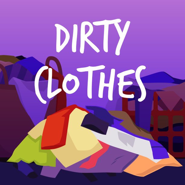 方形横幅关于脏衣服平面风格，矢量插图图片下载