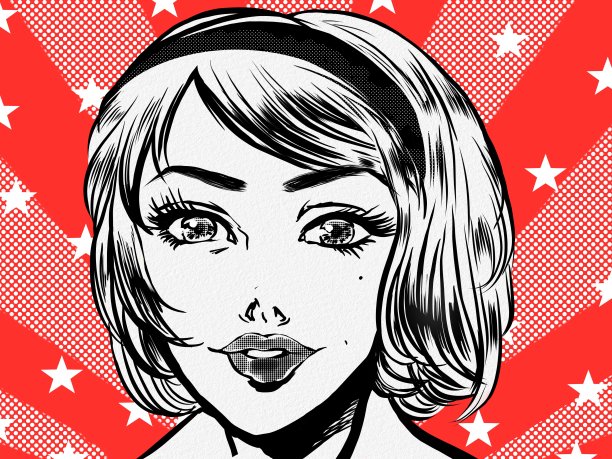 这是一个60年代风格的美国漫画插图，一个美国美女用娇惯的姿态看着你。图片下载