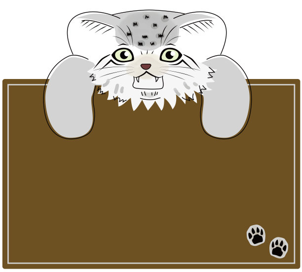 这是一幅装裱插图，画的是一只手册猫宝宝正用两只爪子偷看广告牌。图片下载
