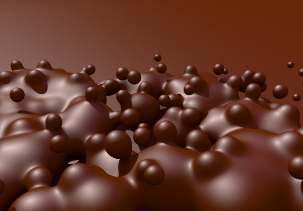 抽象的背景与融化的巧克力或可可滴沸腾。三维演示图片下载