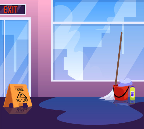 房间内部采用湿地板平面风格，矢量插图图片下载