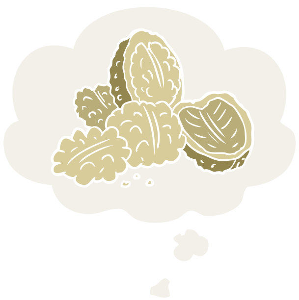 复古风格的卡通核桃和思想泡泡图片下载