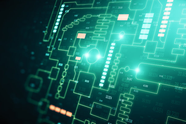 黑色背景下的反应技术大数据全息图。技术、未来、人工智能、信息、创新理念。3 d渲染。图片下载