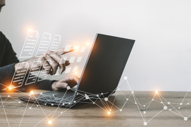 大数据技术背景。使用笔记本电脑的背景下，计算机互联网网络的可视化，社会连接，分析，信息。图片下载