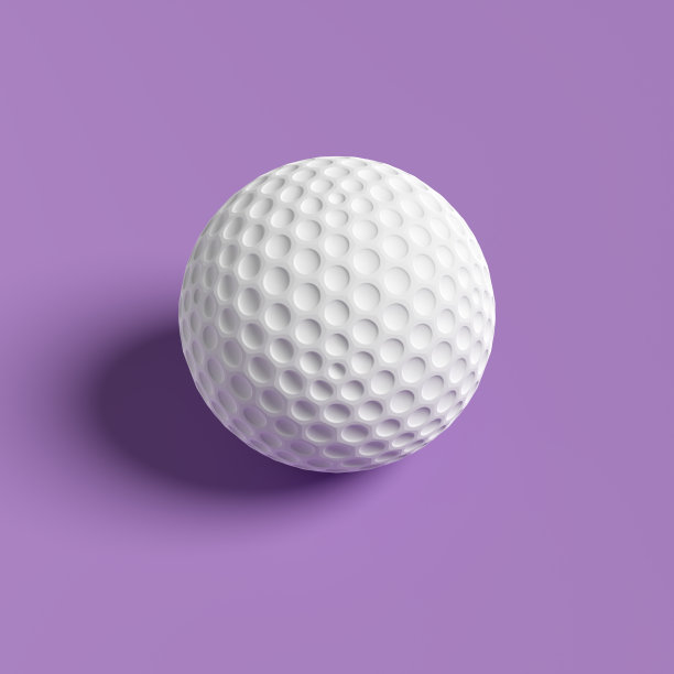 紫色背景的白色高尔夫球。关闭宏观视图。3 d渲染。图片下载