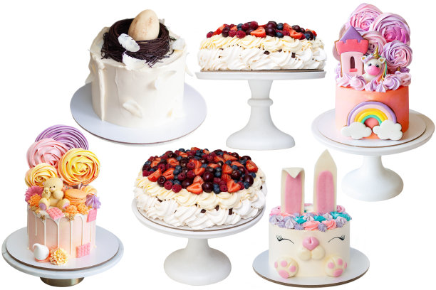 收集不同的生日彩色蛋糕孤立在白色背景。PNG格式。糖果海报拼贴画图片下载