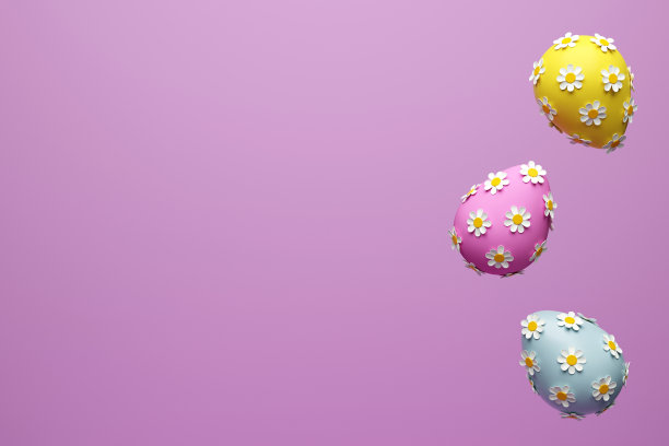 复活节插图与装饰蛋在浅粉色的背景。三维渲染图片下载