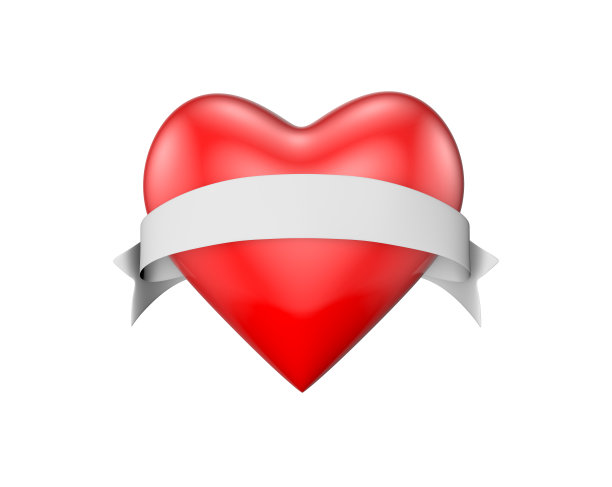 红色的心在白色的丝带上图片下载