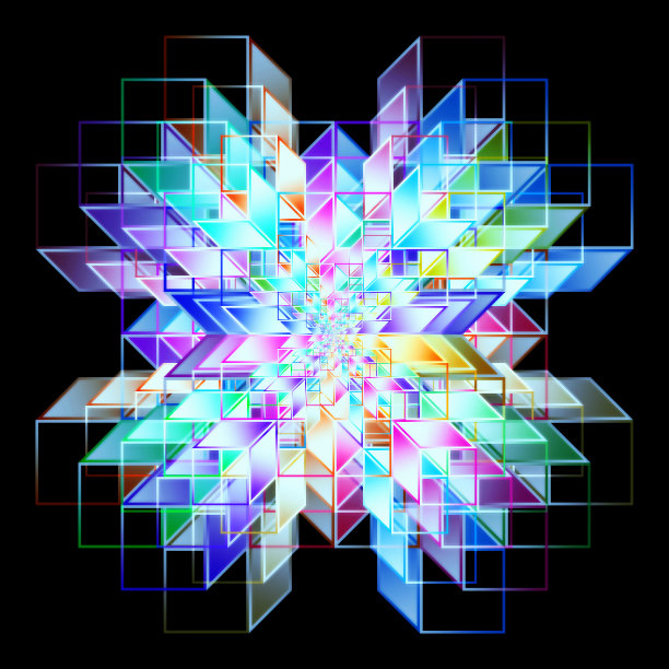 Geometric fractal object. Abstract design, stereoscopic image, multicolored pattern. High définition illustration (HD format)图片下载
