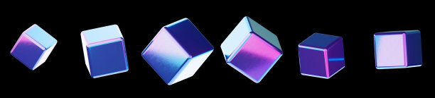 带有霓虹灯反射，黑色背景的3D立方体图片下载