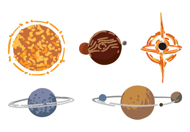 宇宙空间涂鸦集。不同星球的卡通图画。天文学科学彩色剪纸。手绘矢量插图孤立在白色。图片下载