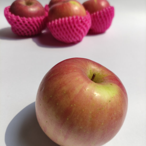 一些新鲜的红苹果在白色的草地上。图片下载