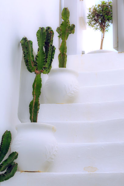 通往露台的白色台阶，希腊图片下载