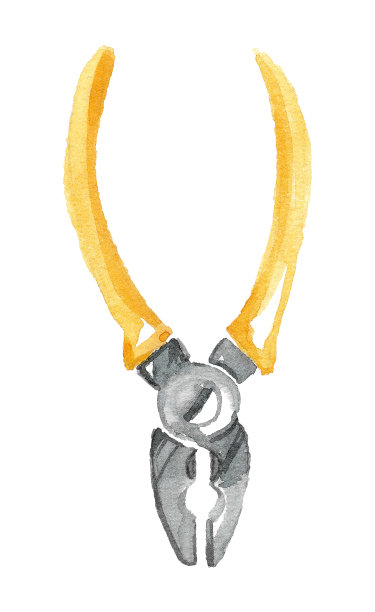 白底黄柄的钳子。图片下载