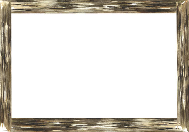 白色背景的木制框架。木框架。水彩手绘插图。木质框架布局。老式相框里的照片。形象的标志，贺卡和设计。图片下载