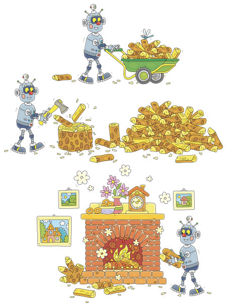 有趣的机器人工作与柴火图片下载