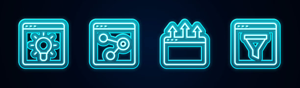 设置行“浏览器窗口”和。发光的霓虹灯图标。向量图片下载