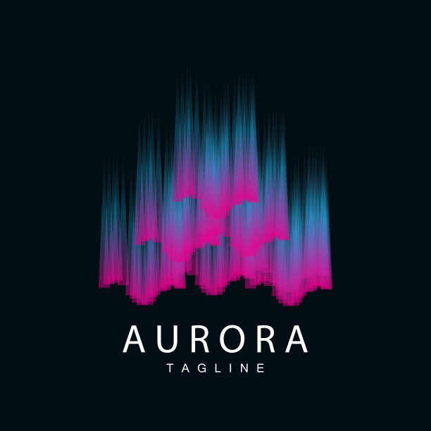 极光标志，简单的设计惊人的极光自然风景，矢量图标模板，插图图片下载