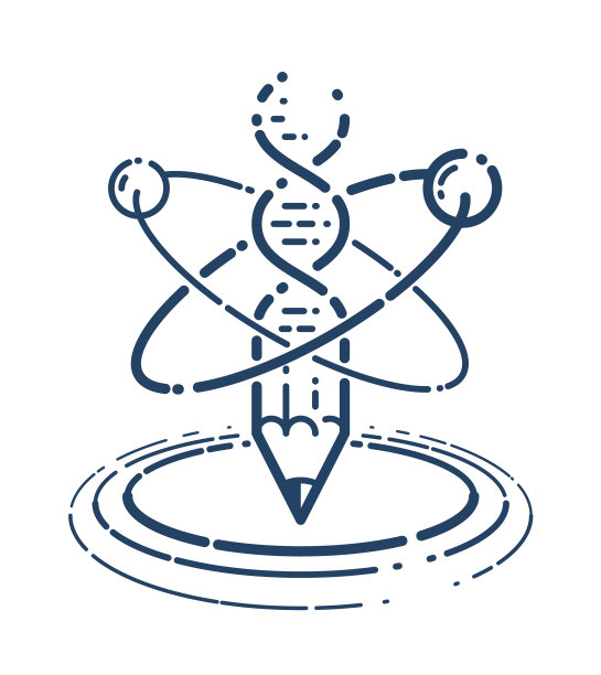 铅笔与原子和DNA链简单线性图片下载