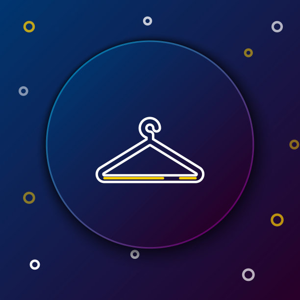 线条衣架衣柜图标孤立在蓝色背景。衣帽间图标。服装服务标志。洗衣架标志。彩色轮廓概念。向量图片下载