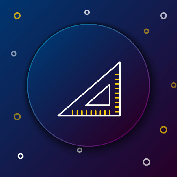 线三角形标尺图标隔离在蓝色背景上。直尺的象征。几何符号。彩色轮廓概念。向量图片下载