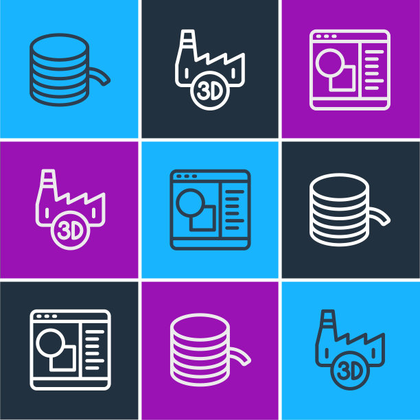 集线灯丝为3D打印机，软件和印刷厂行业的标志。向量图片下载