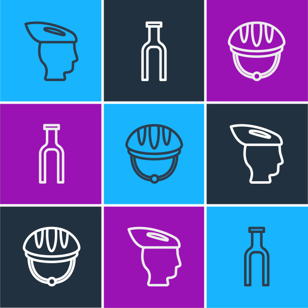 设置线路自行车头盔，和叉图标。向量图片下载