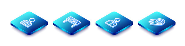 设置等距线足球或足球裁判，目标足球，评论员和足球图标。向量图片下载