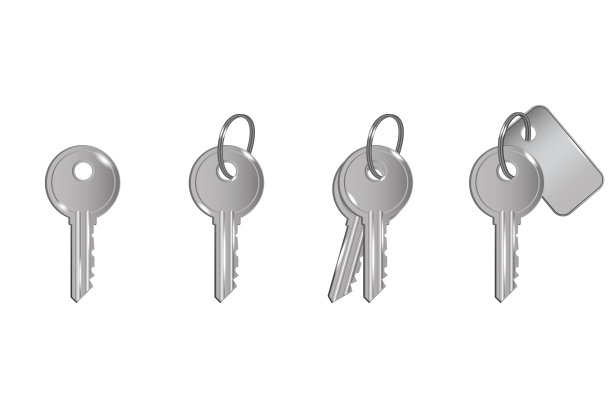 银钥匙。房子的钥匙。银钥匙。3d主页图标。矢量插图。图片下载