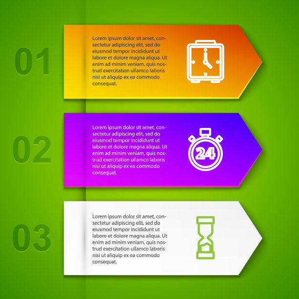 设置线闹钟，秒表24小时，旧沙漏和时钟。业务信息图模板。向量图片下载