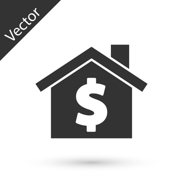 灰色的房子与美元符号图标孤立的白色背景。家和钱。房地产概念。向量图片下载