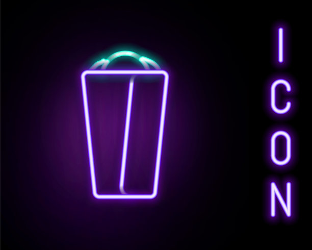 发光的霓虹灯线玉米煎饼图标隔离在黑色背景。传统的墨西哥快餐。彩色轮廓概念。向量图片下载