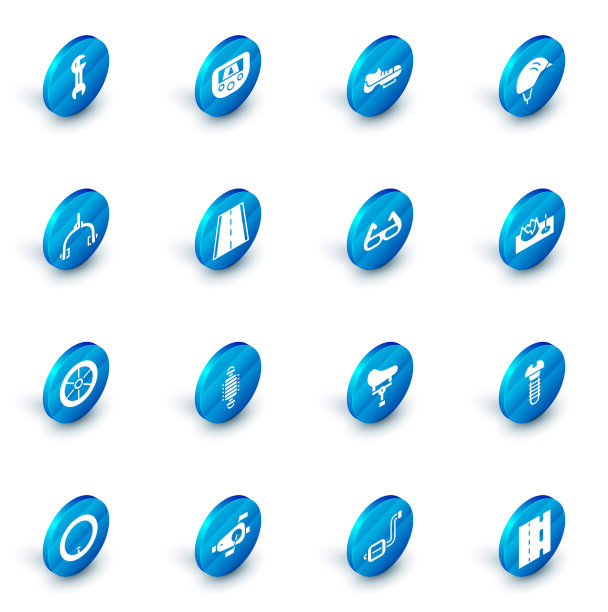 设置Gps设备与地图，自行车鞋，头盔，制动卡钳，车轮，车道，在街道坡道和运动自行车太阳镜图标。向量图片下载