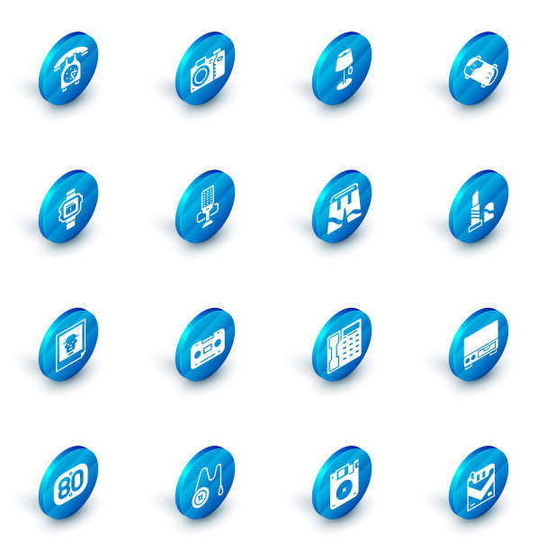 设置照片相机，落地灯，滑板技巧，手表，麦克风，口红和短裤图标。向量图片下载