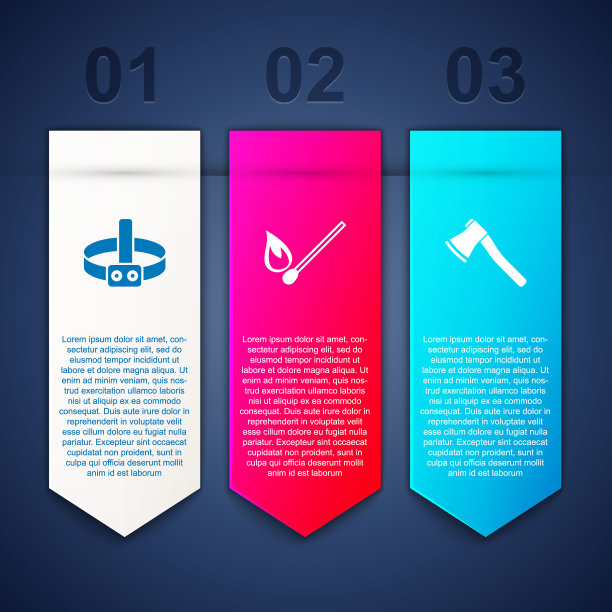 设置头手电筒，燃烧火柴与火和木斧。业务信息图模板。向量图片下载