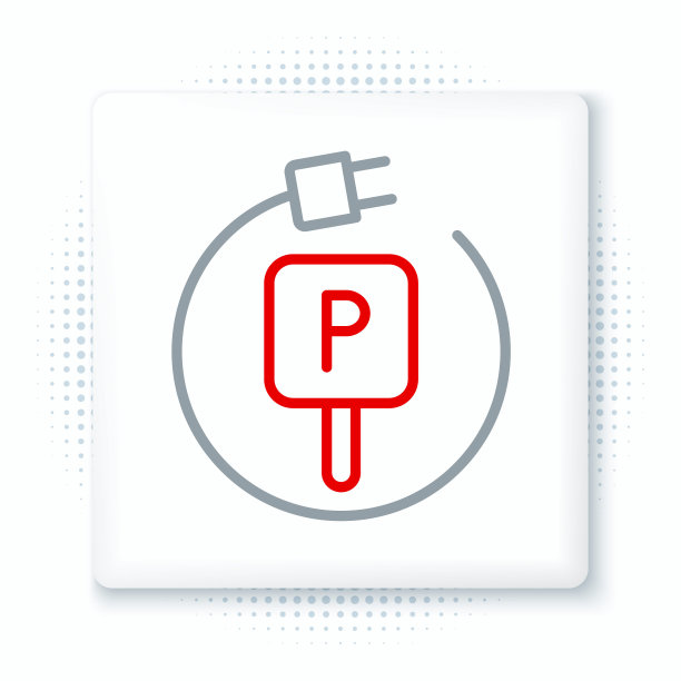 线路充电停车电动汽车图标孤立在白色背景。彩色轮廓概念。向量图片下载