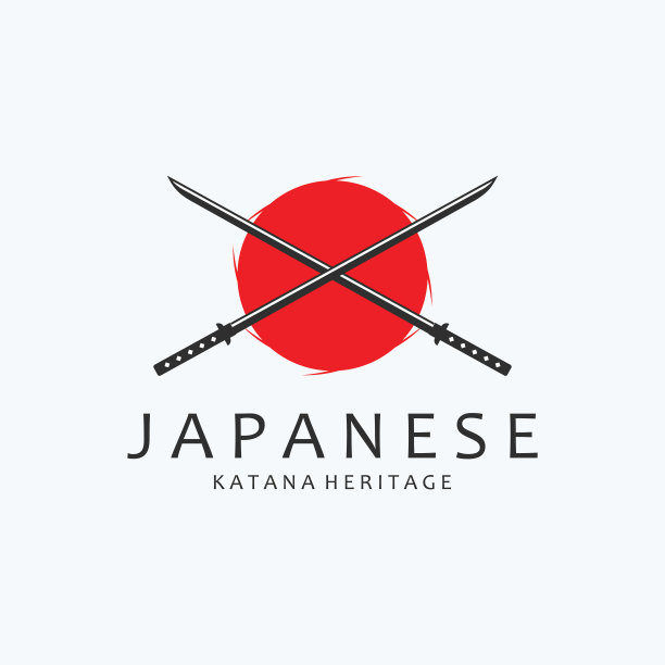 武士刀平面标志模板矢量插图。图片下载