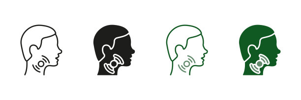 疼痛的咽喉符号收集。咽喉痛线和剪影图标集。男性头部，有心绞痛、流感、感冒症状。孤立矢量图图片下载