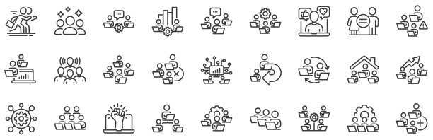 团队工作线图标。在家工作，在线工作，远程办公。向量图片下载