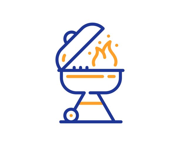 烧烤线图标。烧烤炊具，用于烹饪食物标志。向量图片下载