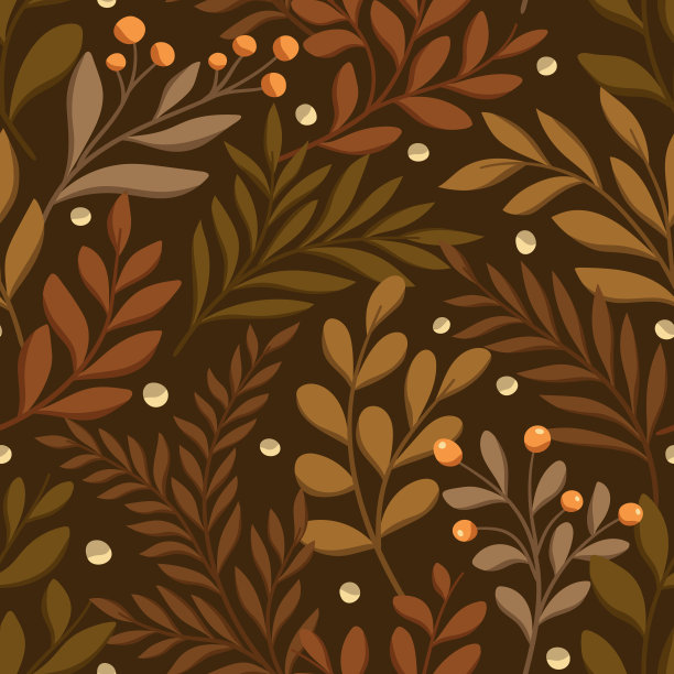 矢量手绘叶子无缝图案。抽象的潮流花卉背景。可重复的纹理。图片下载