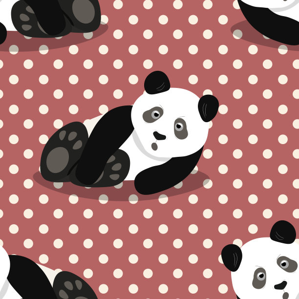 无缝图案与可爱的熊猫宝宝的颜色背景。有趣的亚洲动物。卡片，给孩子的明信片。平面矢量插图的织物，纺织品，墙纸，海报，礼品包装纸图片下载
