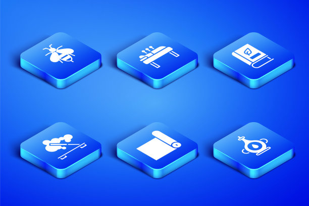 集油瓶，蜜蜂，健身垫卷，香薰水疗棒，针灸疗法和医学书籍图标。向量图片下载