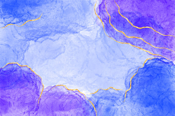 蓝色水彩流体绘画矢量设计卡。金色大理石晶洞框架。婚礼的邀请。酒精墨水。可编辑的图片下载