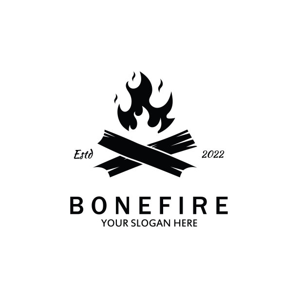 符号模板燃烧的篝火与穿越森林。图片下载
